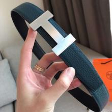 Hermes Quizz 32mm Reversible Belt In Blue Clemence Leather
