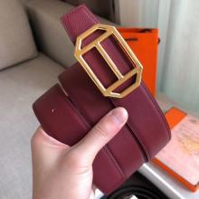 Hermes Pad Reversible Belt In Ruby/Brown Epsom Leather Replica