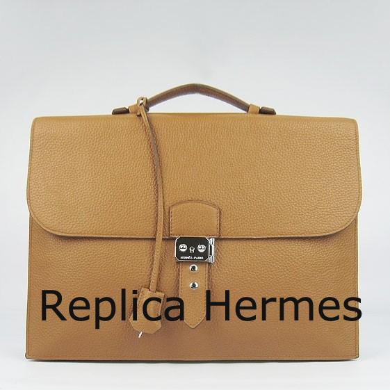 Faux Hermes Brown Sac A Depeches 38cm Briefcase Bag