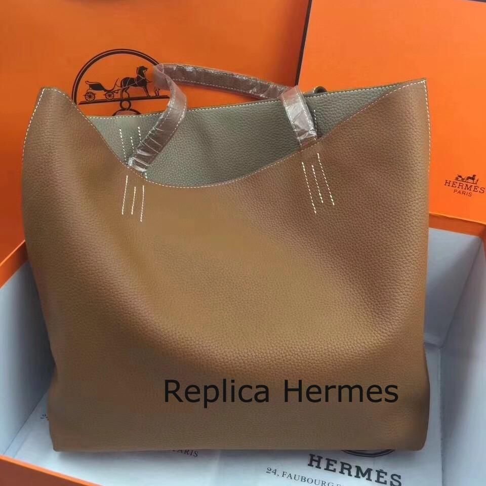 Cheap Hermes Double Sens 45cm Tote In Brown/Etoupe Leather