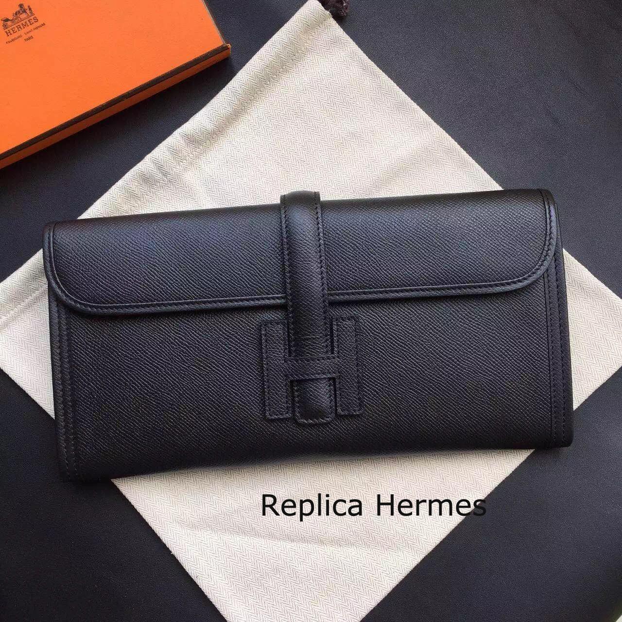 High Quality Hermes Black Epsom Jige Elan 29 Clutch