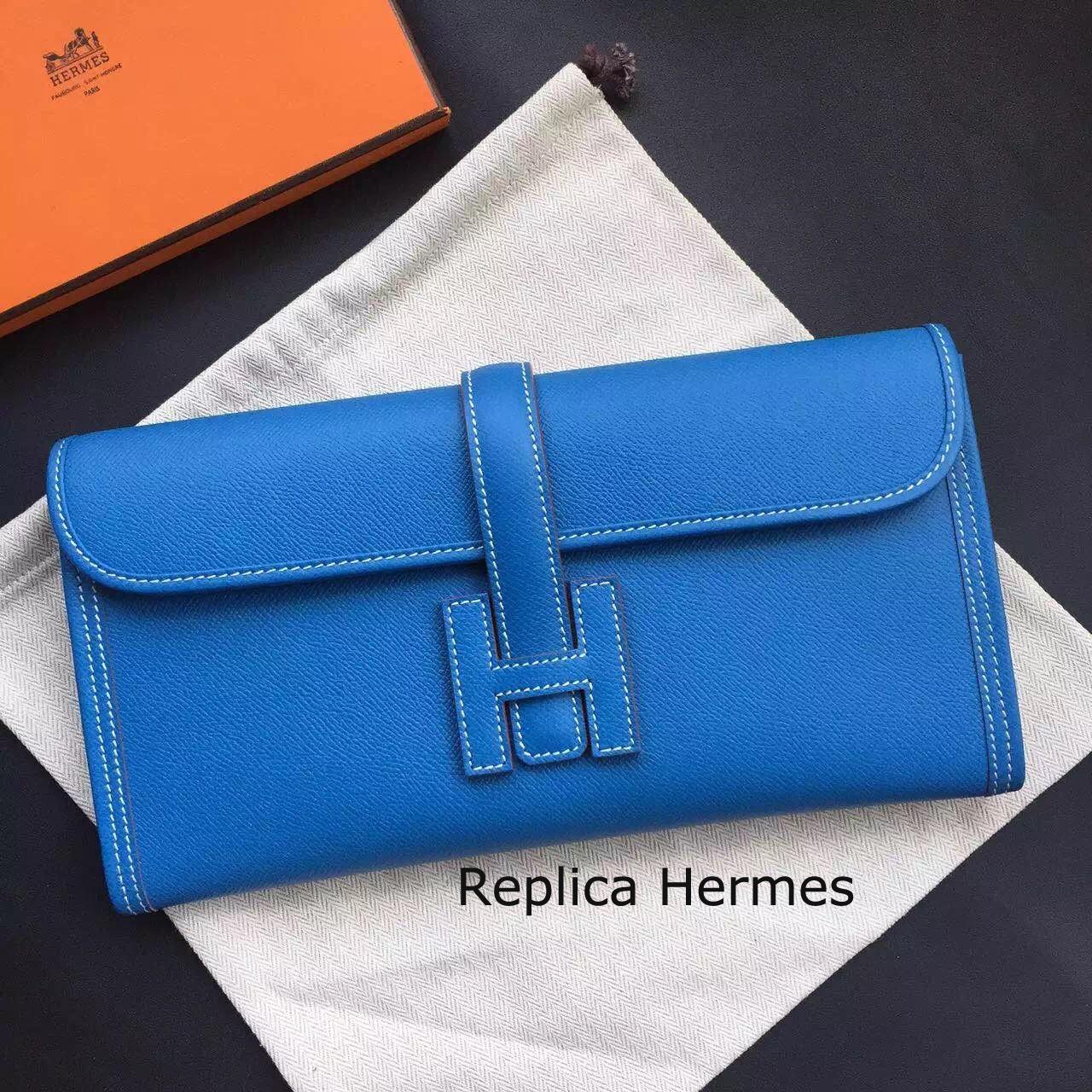 Replica High Quality Hermes Jige Elan 29 Clutch Bag In Blue Epsom Leather