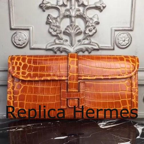 Hermes Jige Elan 29 Clutch In Orange Crocodile Leather Replica