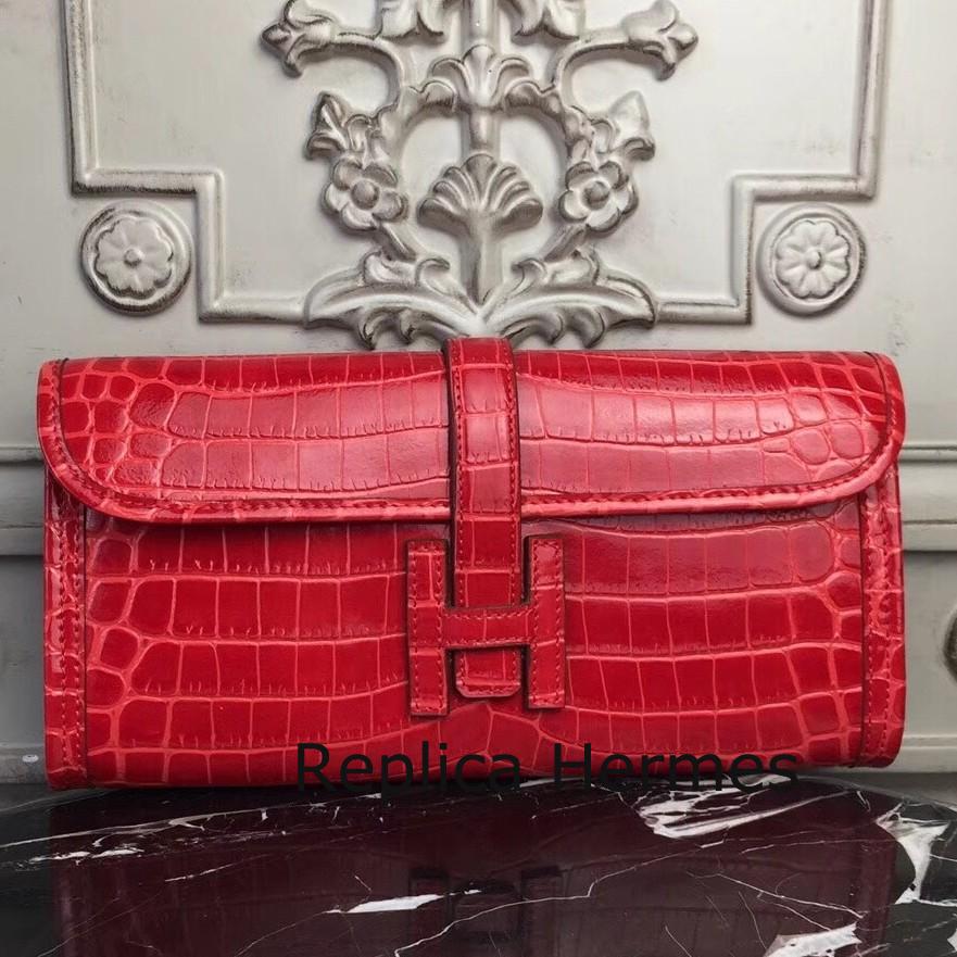 Perfect Hermes Jige Elan 29 Clutch In Red Crocodile Leather