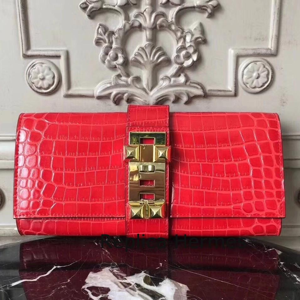 Best Quality Hermes Medor Clutch Bag In Cherry Crocodile Leather