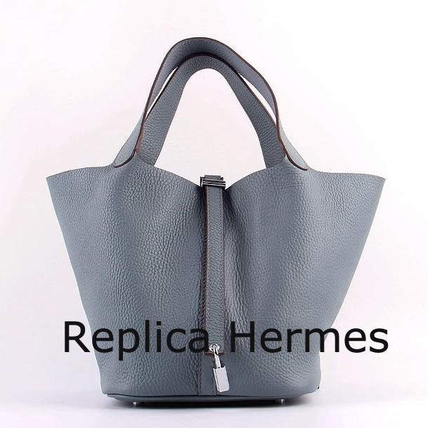 Faux Hermes Picotin Lock Bag In Blue Lin Leather