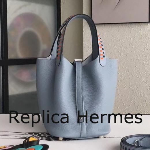 Hermes Blue Lin Picotin Lock 18cm Bag With Braided Handles