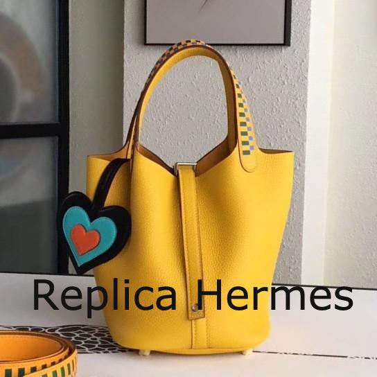 Fake 1:1 Hermes Yellow Picotin Lock 18cm Bag With Braided Handles