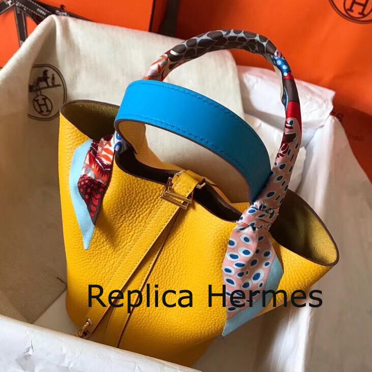 Replica High End Hermes Bicolor Picotin Lock MM 22cm Yellow Bag