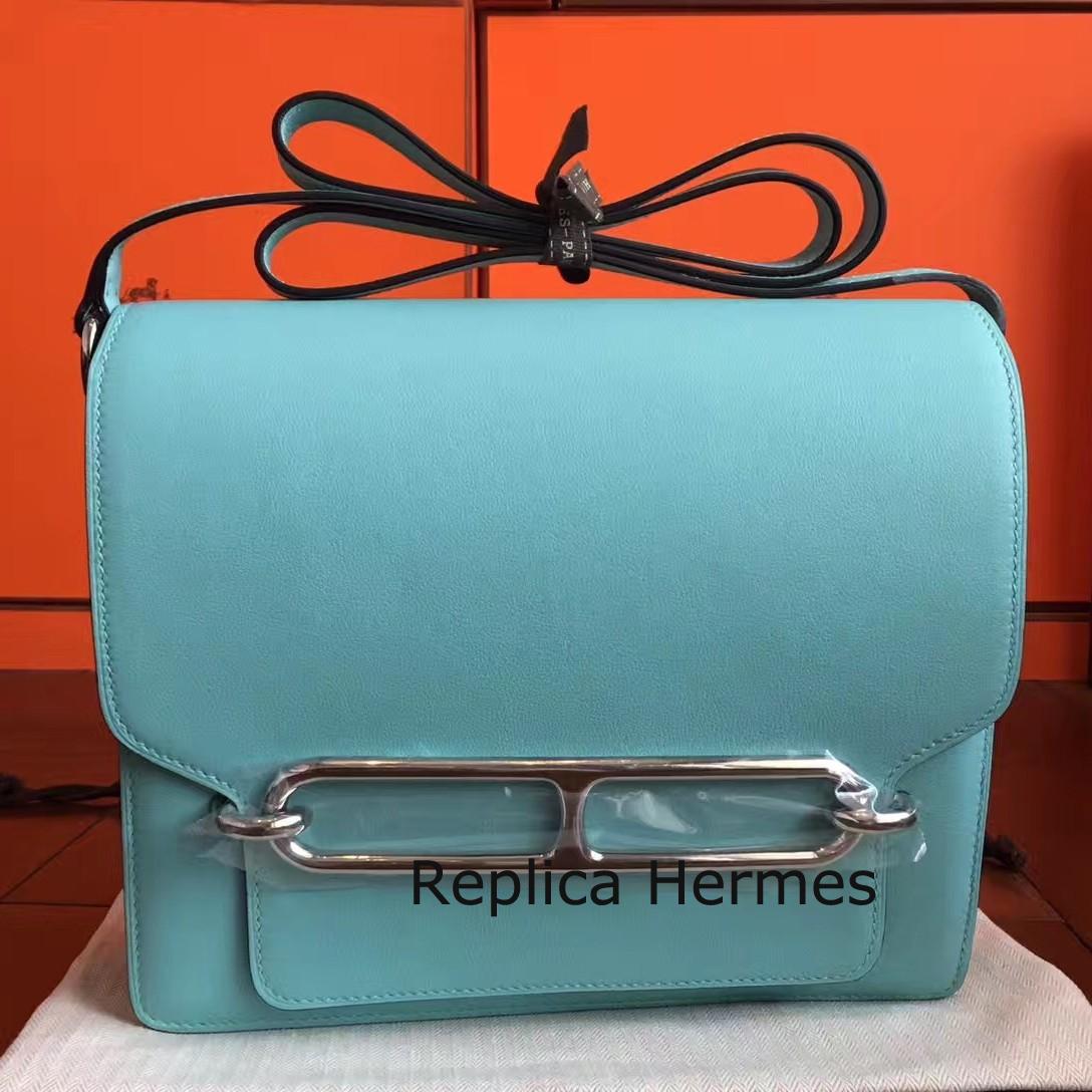 Hermes Mini Sac Roulis Bag In Blue Atoll Swift Leather Replica