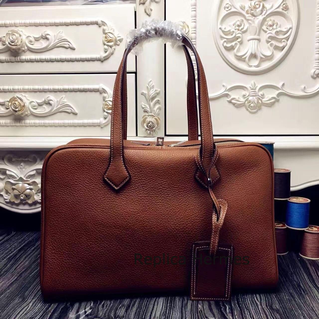 Copy Hermes Victoria II 35cm Bag In Brown Leather