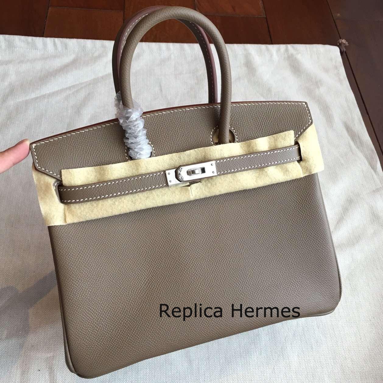 Knockoff Designer Hermes Etoupe Epsom Birkin 25cm Handmade Bag