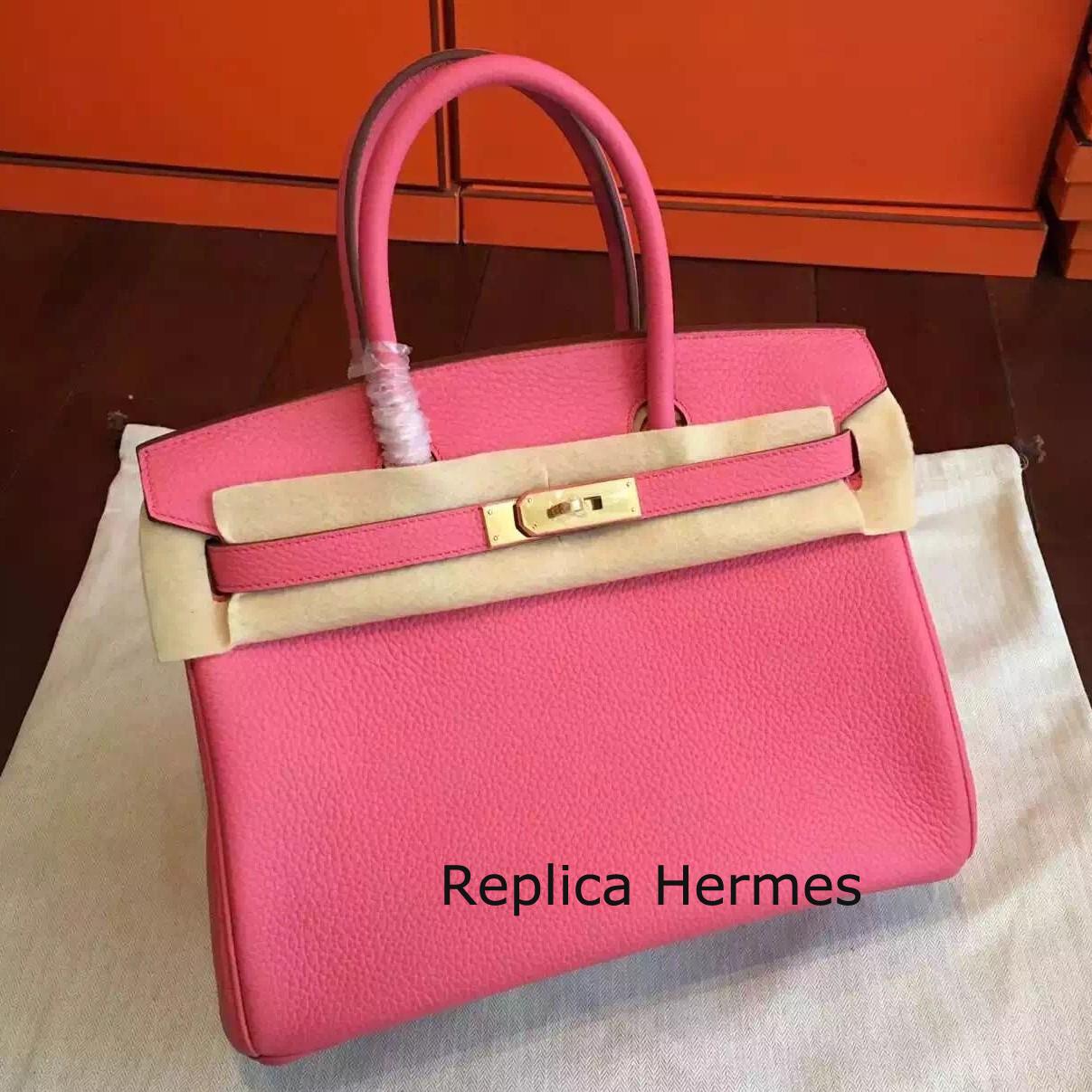 Luxury Replica Hermes Rose Lipstick Clemence Birkin 25cm Handmade Bag