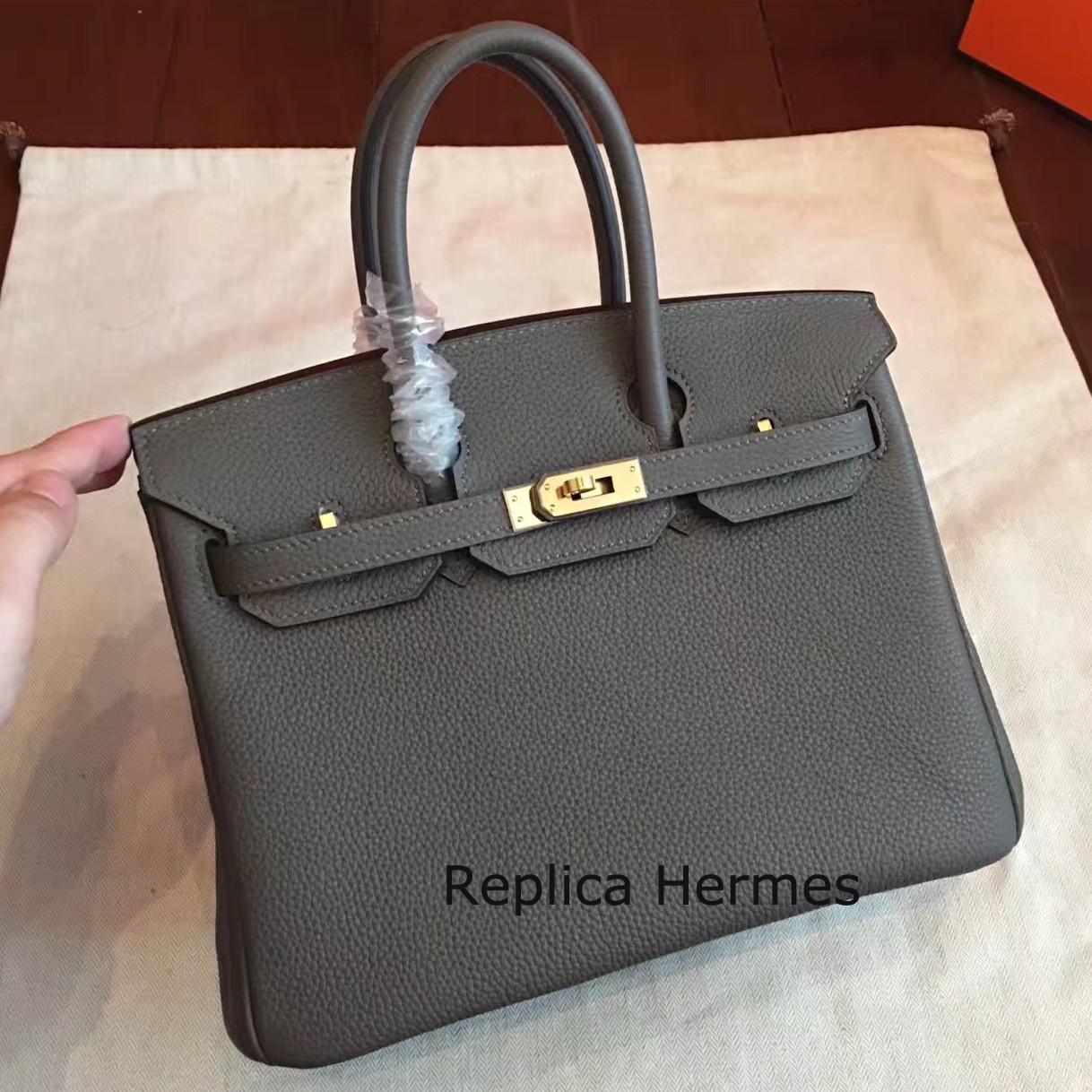 Replica Designer Hermes Vert Gris Clemence Birkin 25cm Handmade Bag