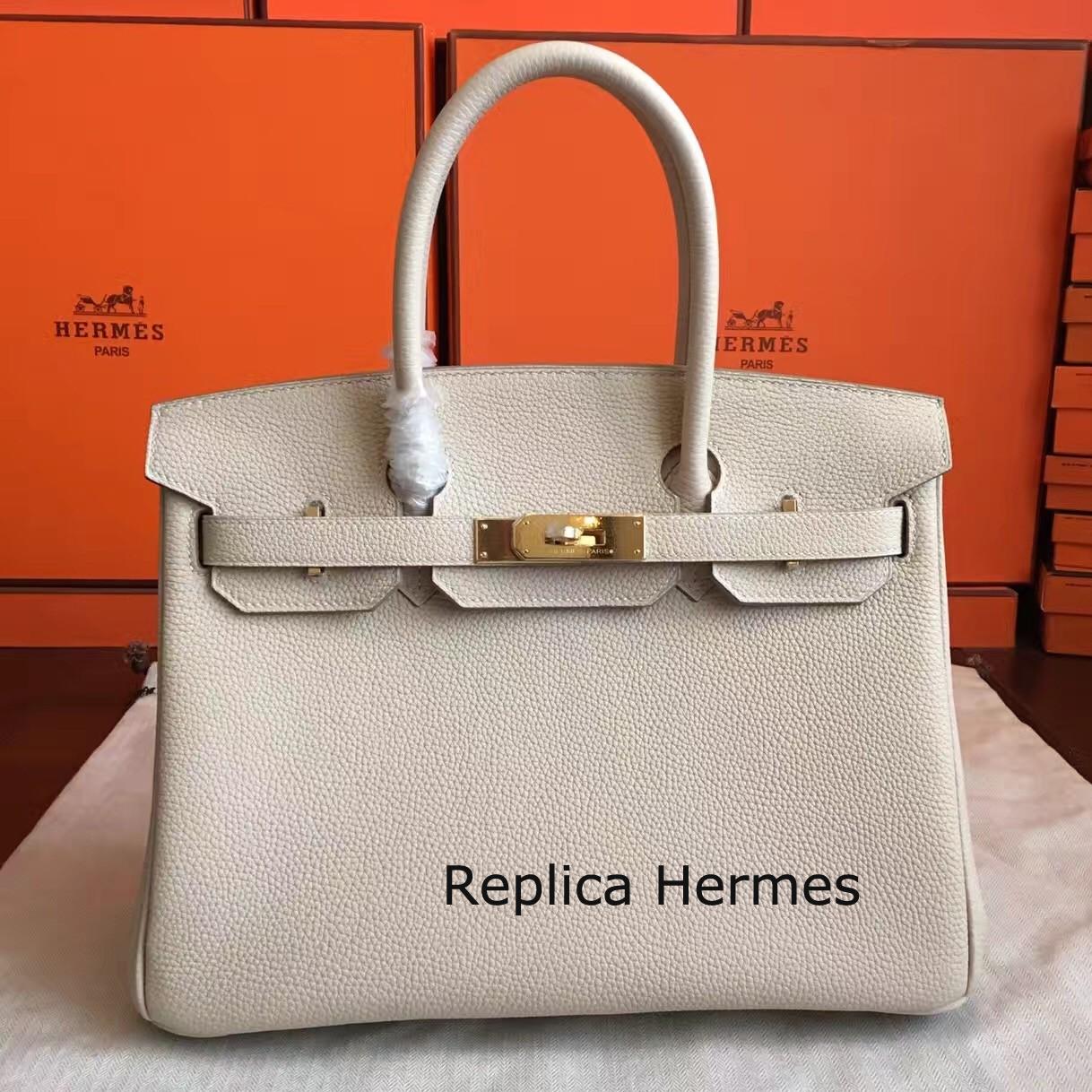 1:1 Hermes Beige Clemence Birkin 30cm Handmade Bag
