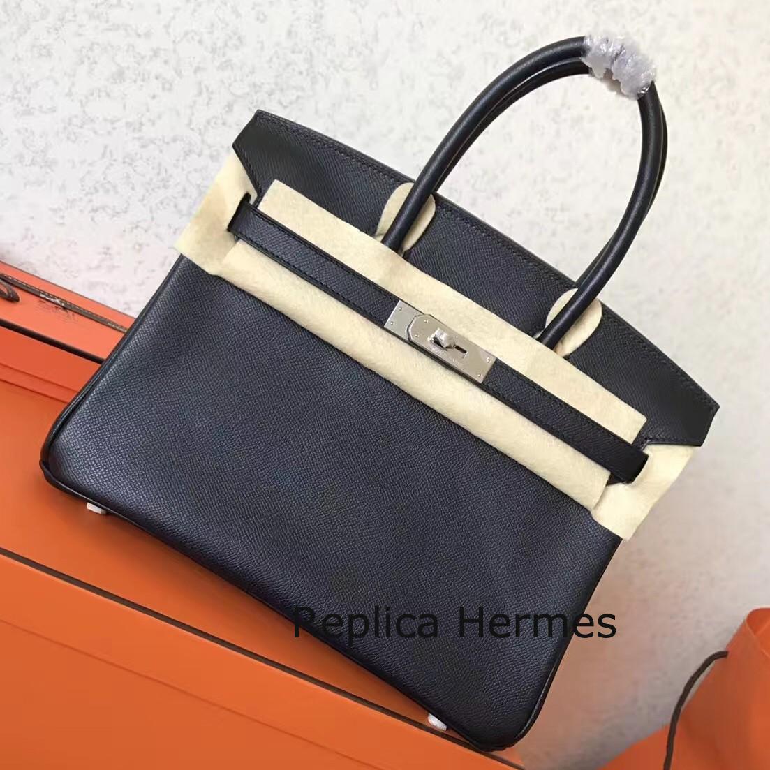 Hermes Black Epsom Birkin 30cm Handmade Bag