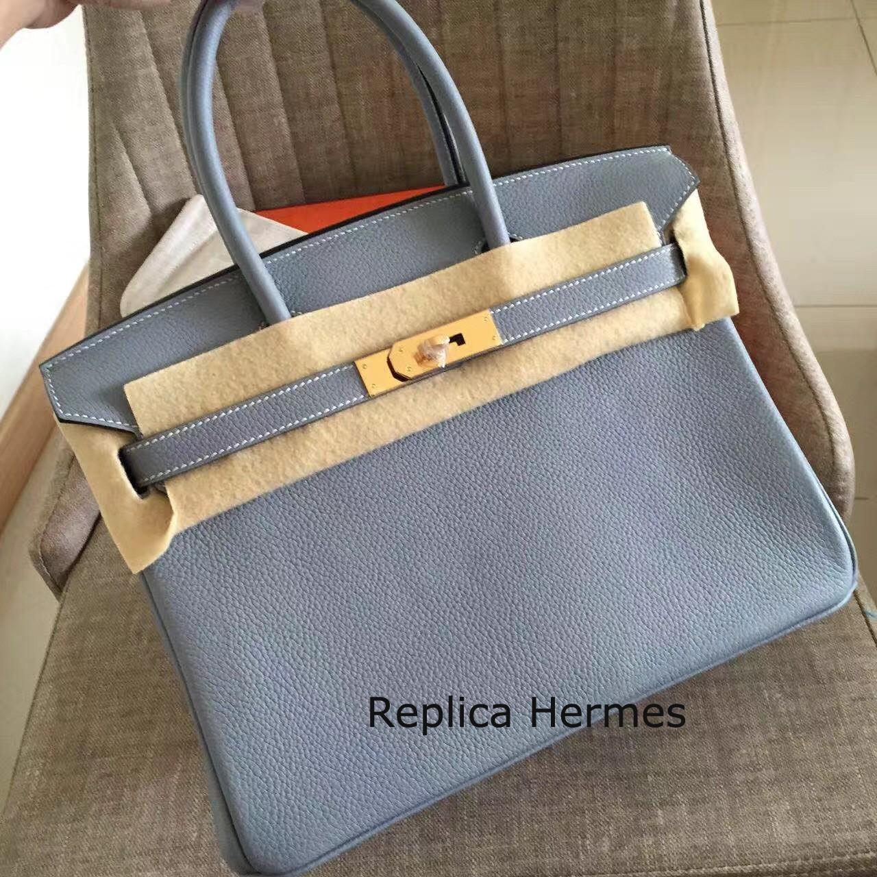 Replica Hermes Blue Lin Clemence Birkin 30cm Handmade Bag