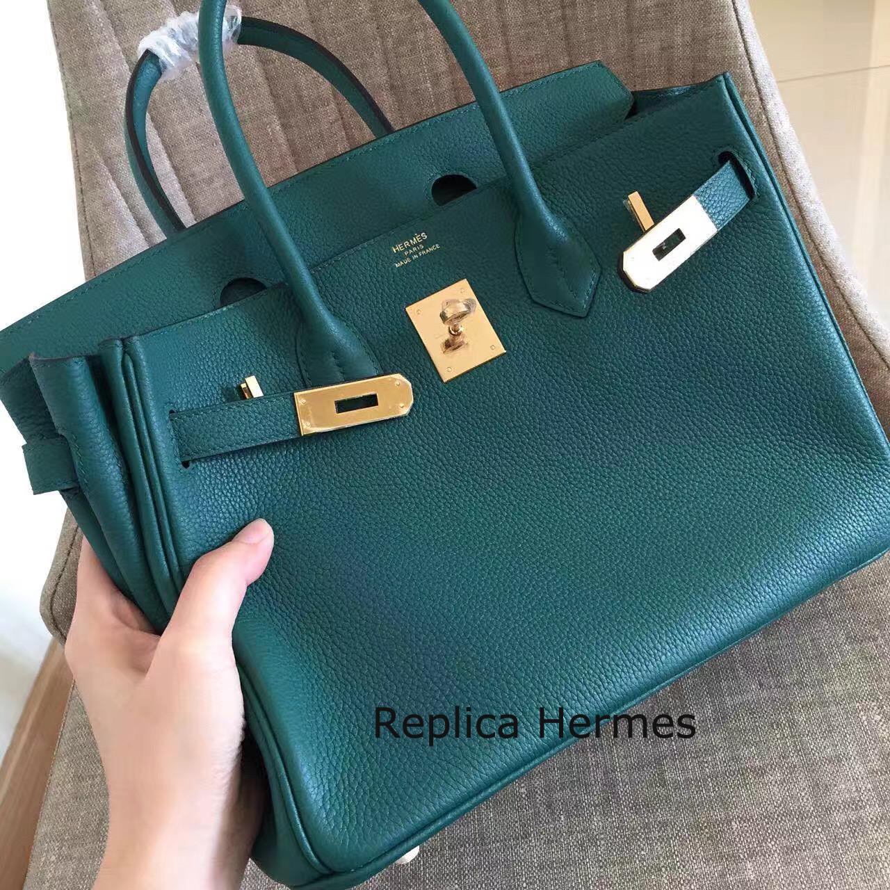 Hermes Malachite Clemence Birkin 30cm Handmade Bag