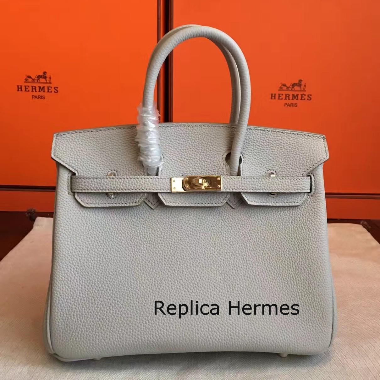 Copy Hermes Pearl Grey Clemence Birkin 30cm Handmade Bag