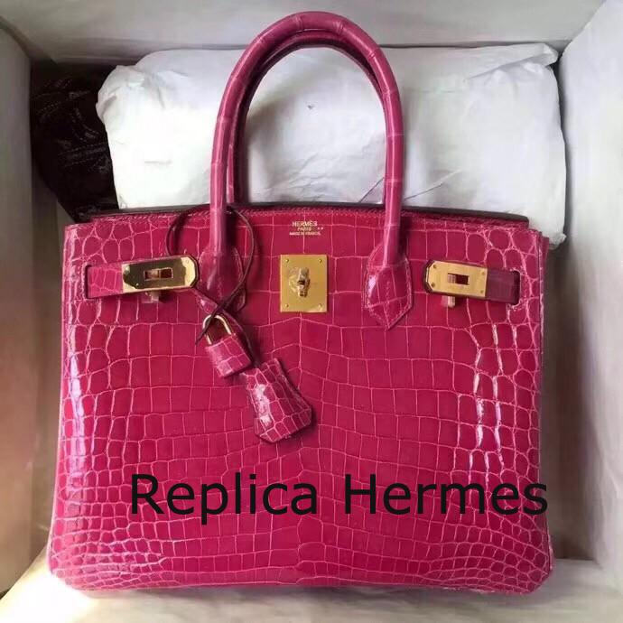 Hermes Rose Red Birkin 30cm Crocodile Niloticus Shiny Bag Replica