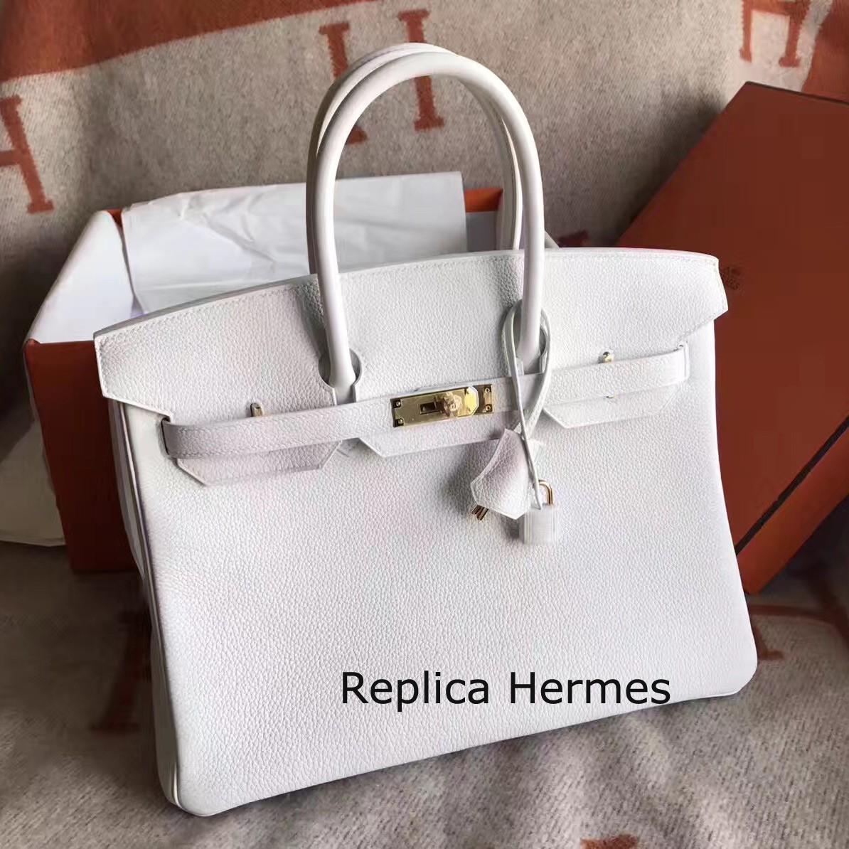 Hermes White Clemence Birkin 30cm Handmade Bag