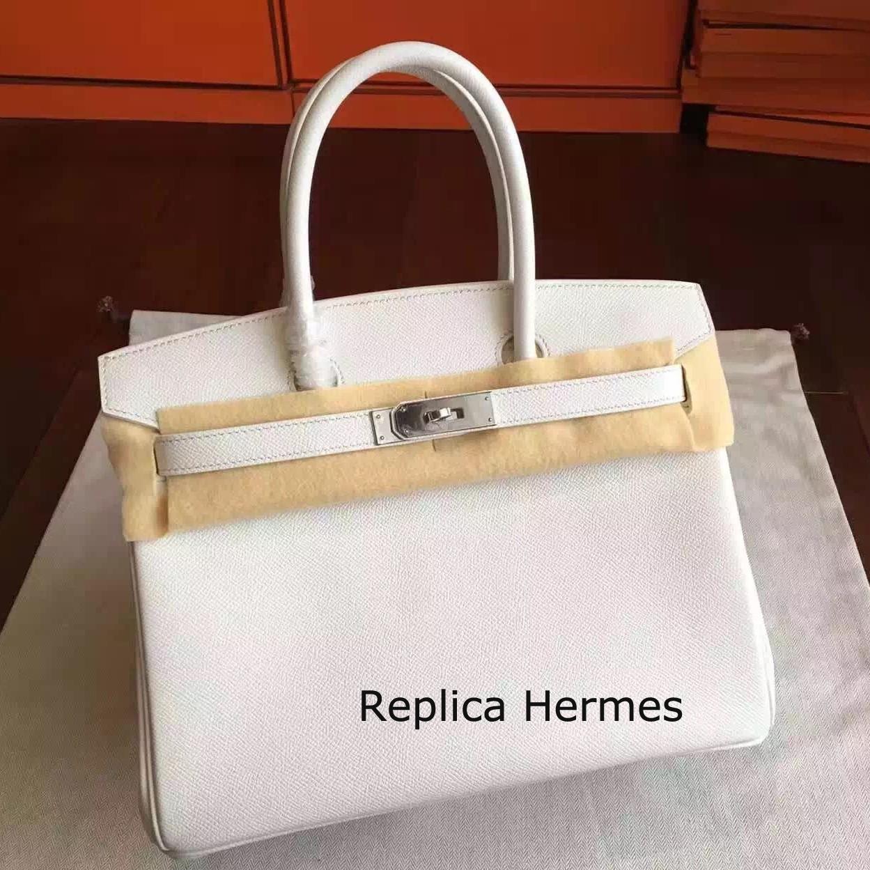 Hermes White Epsom Birkin 30cm Handmade Bag