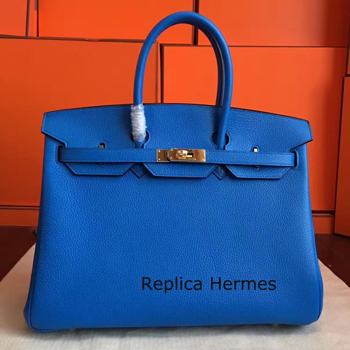 Hermes Blue Hydar Clemence Birkin 35cm Handmade Bag Replica