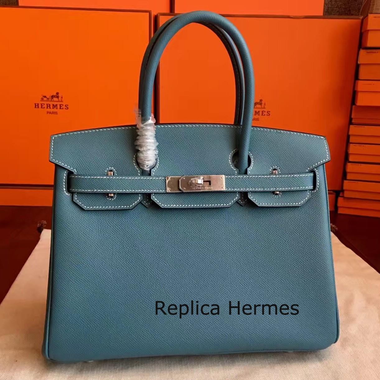 High End Hermes Blue Jean Epsom Birkin 35cm Handmade Bag