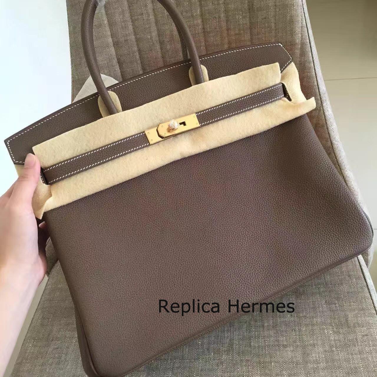 High End Replica Hermes Etoupe Clemence Birkin 35cm Handmade Bag