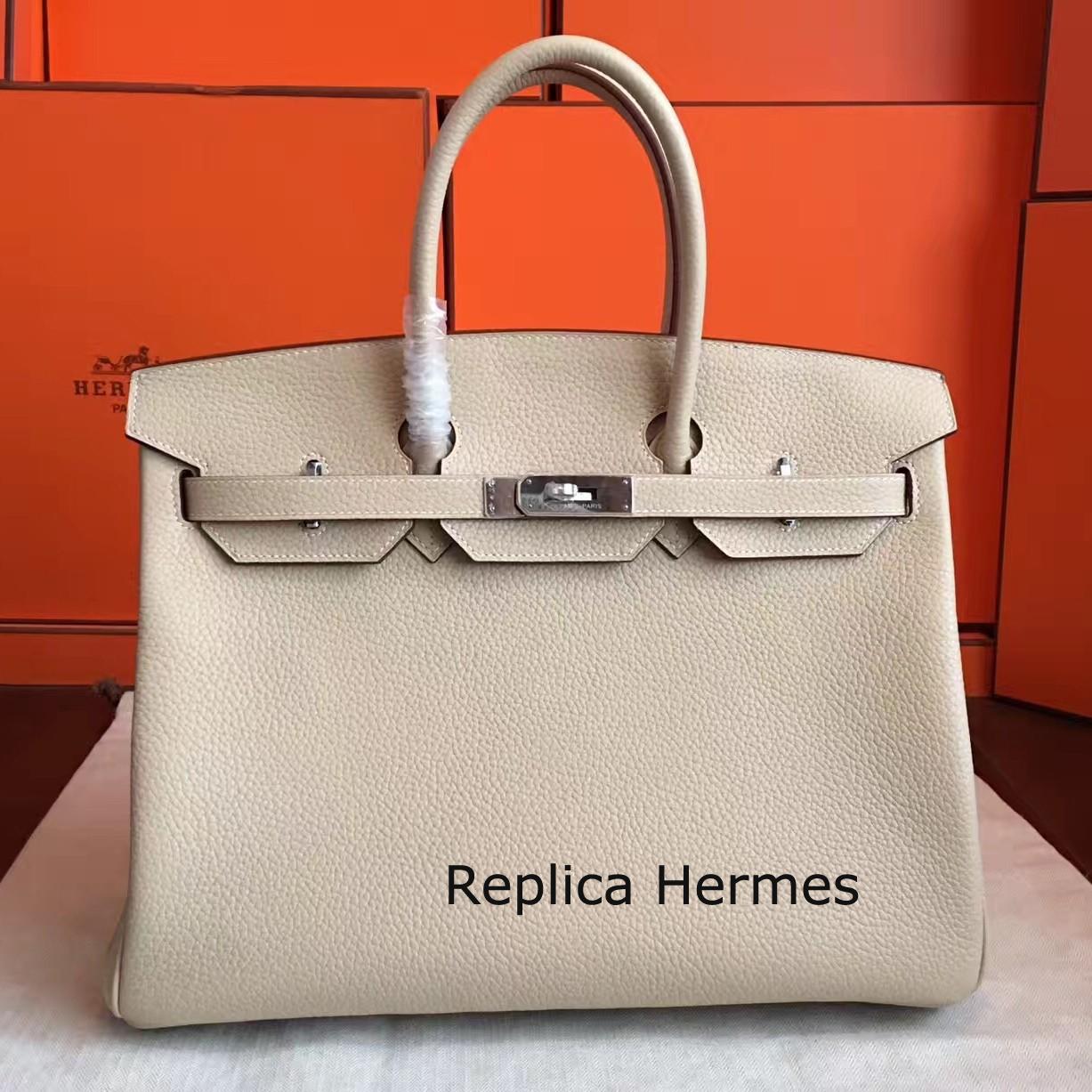 Cheap Hermes Ivory Clemence Birkin 35cm Handmade Bag