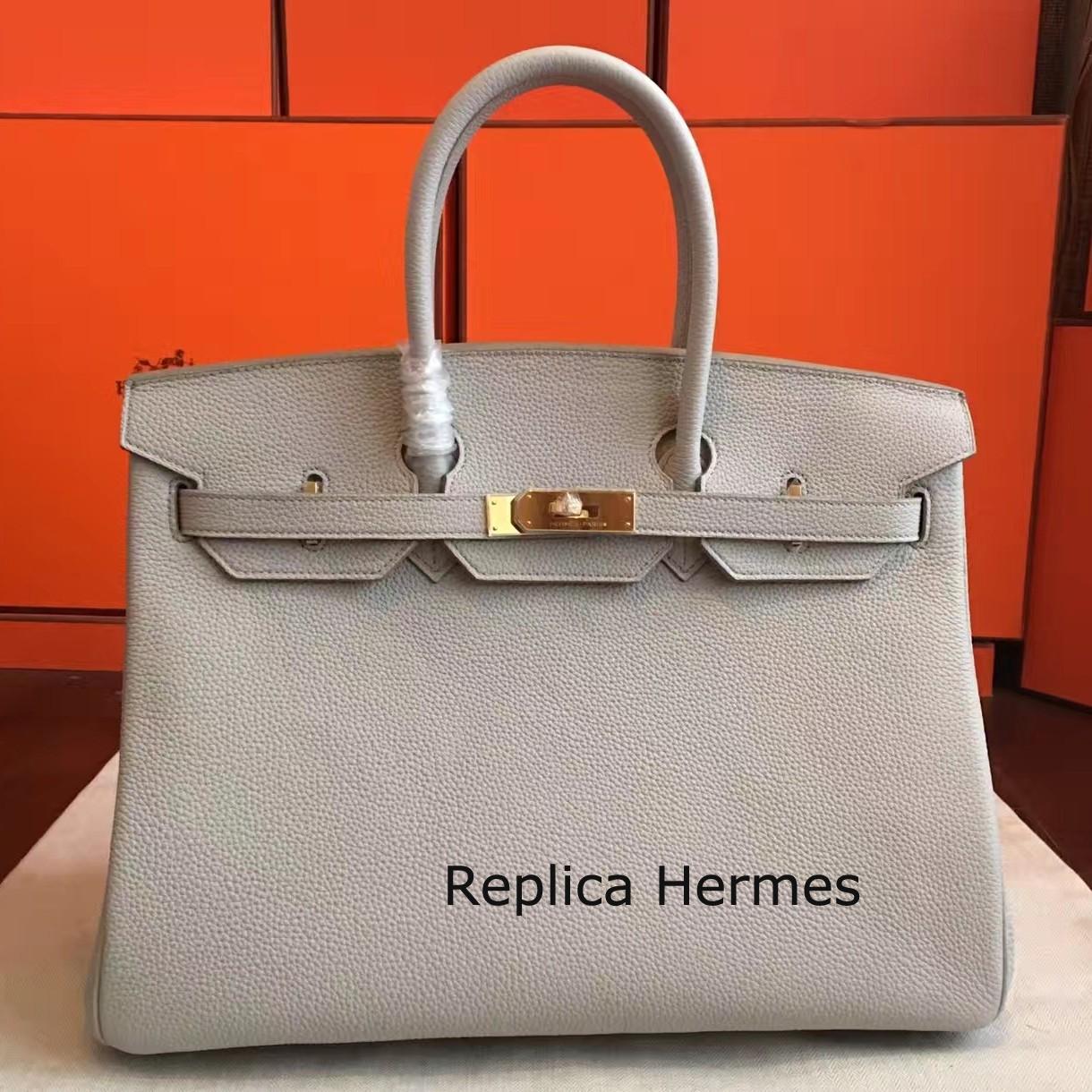 High End Imitation Hermes Pearl Grey Clemence Birkin 35cm Handmade Bag