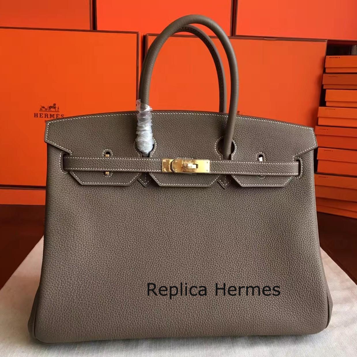 Cheap Imitation Hermes Etoupe Clemence Birkin 40cm Handmade Bag