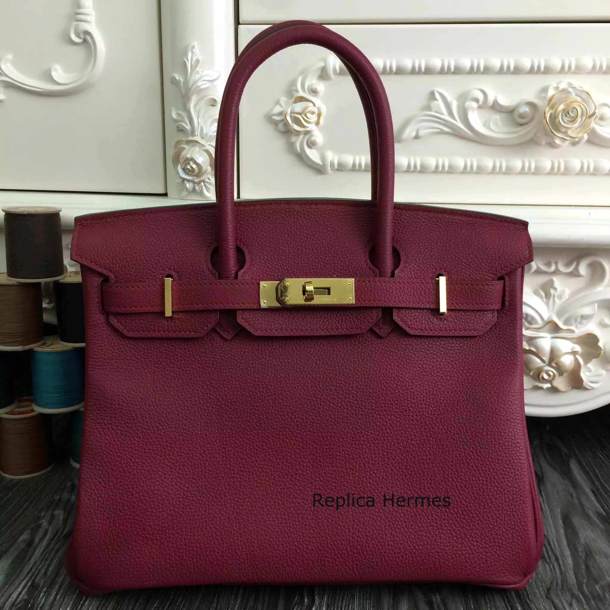 Cheap Hermes Birkin 30cm 35cm Bag In Bordeaux Clemence Leather