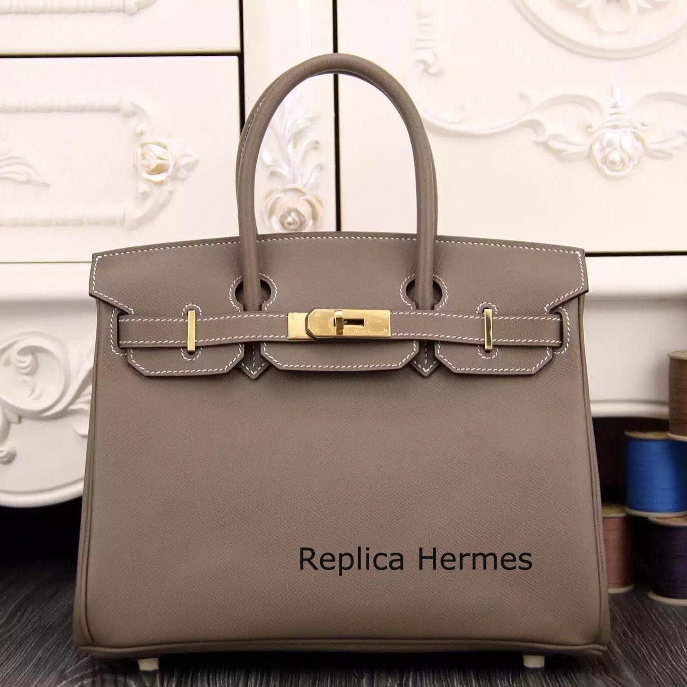 Luxury Replica Hermes Birkin 30cm 35cm Bag In Etoupe Epsom Leather