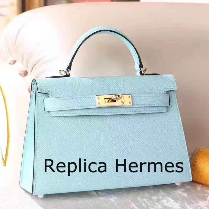 Hermes Blue Zephyr Epsom Kelly Mini II 20cm Handmade Bag Replica