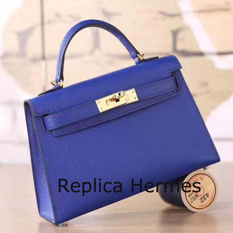 Hermes Electric Blue Epsom Kelly Mini II 20cm Handmade Bag