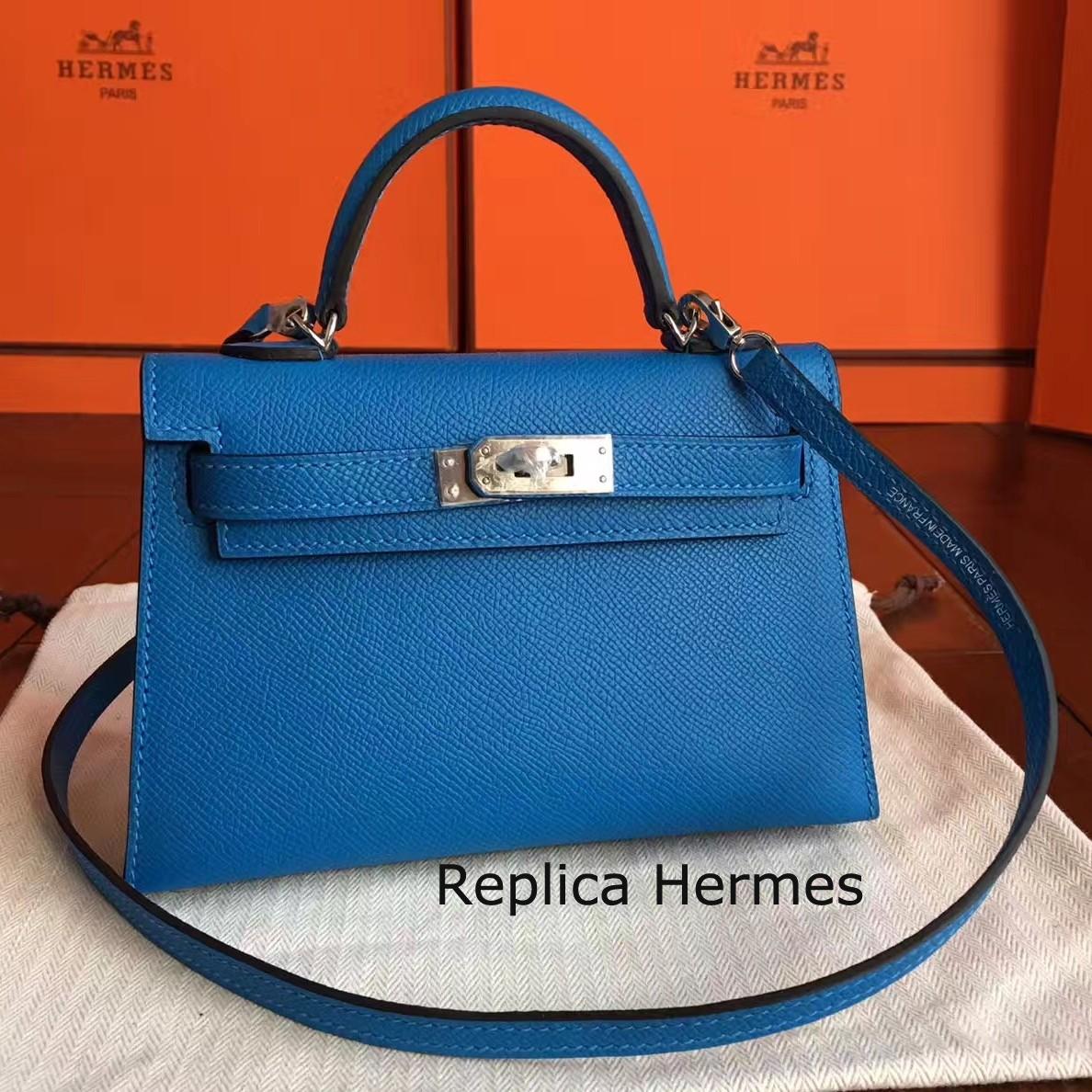 Luxury Hermes Mykonos Epsom Kelly Mini II 20cm Handmade Bag