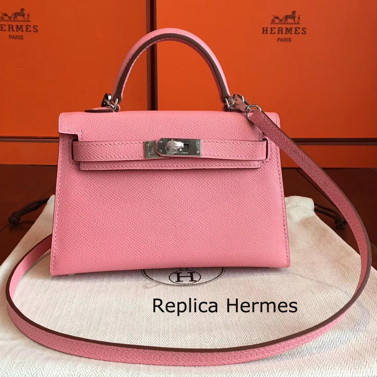 Hermes Rose Confetti Epsom Kelly Mini II 20cm Handmade Bag Replica