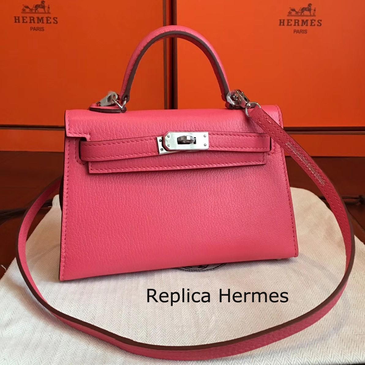 Hermes Rose Lipstick Chevre Kelly Mini II 20cm Handmade Bag