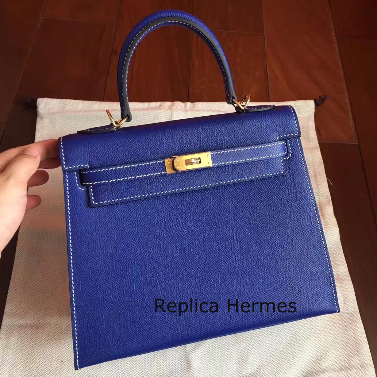 Hermes Electric Blue Epsom Kelly 25cm Sellier Handmade Bag