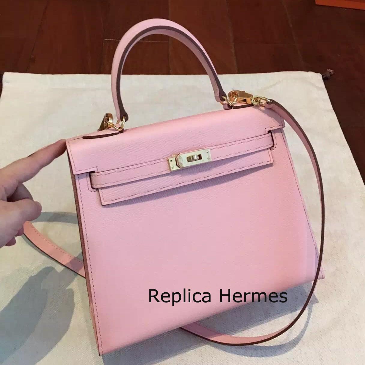 Perfect Knockoff Hermes Pink Epsom Kelly 25cm Sellier Handmade Bag