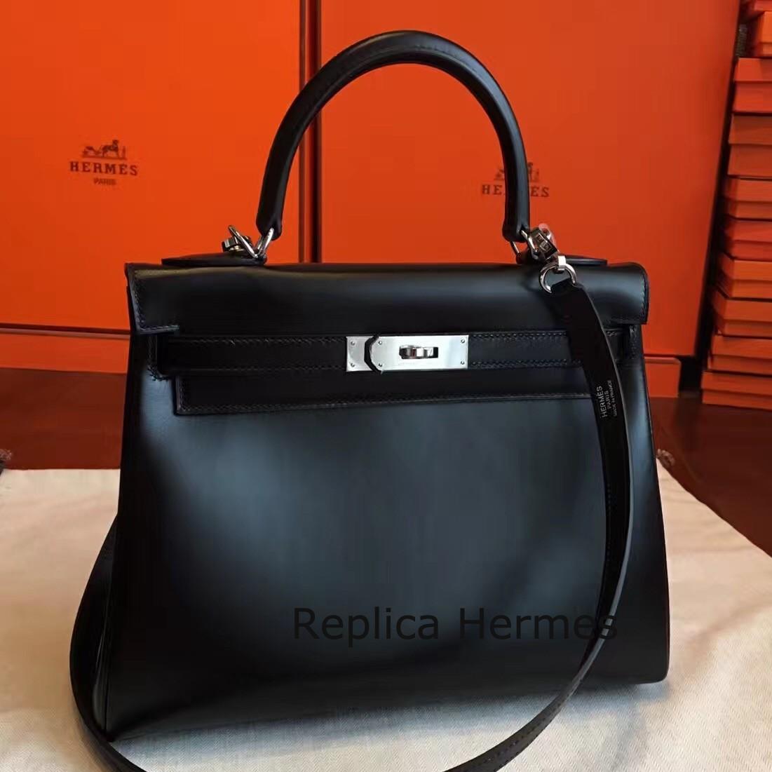 Perfect Hermes Black Box Kelly Retourne 28cm Handmade Bag