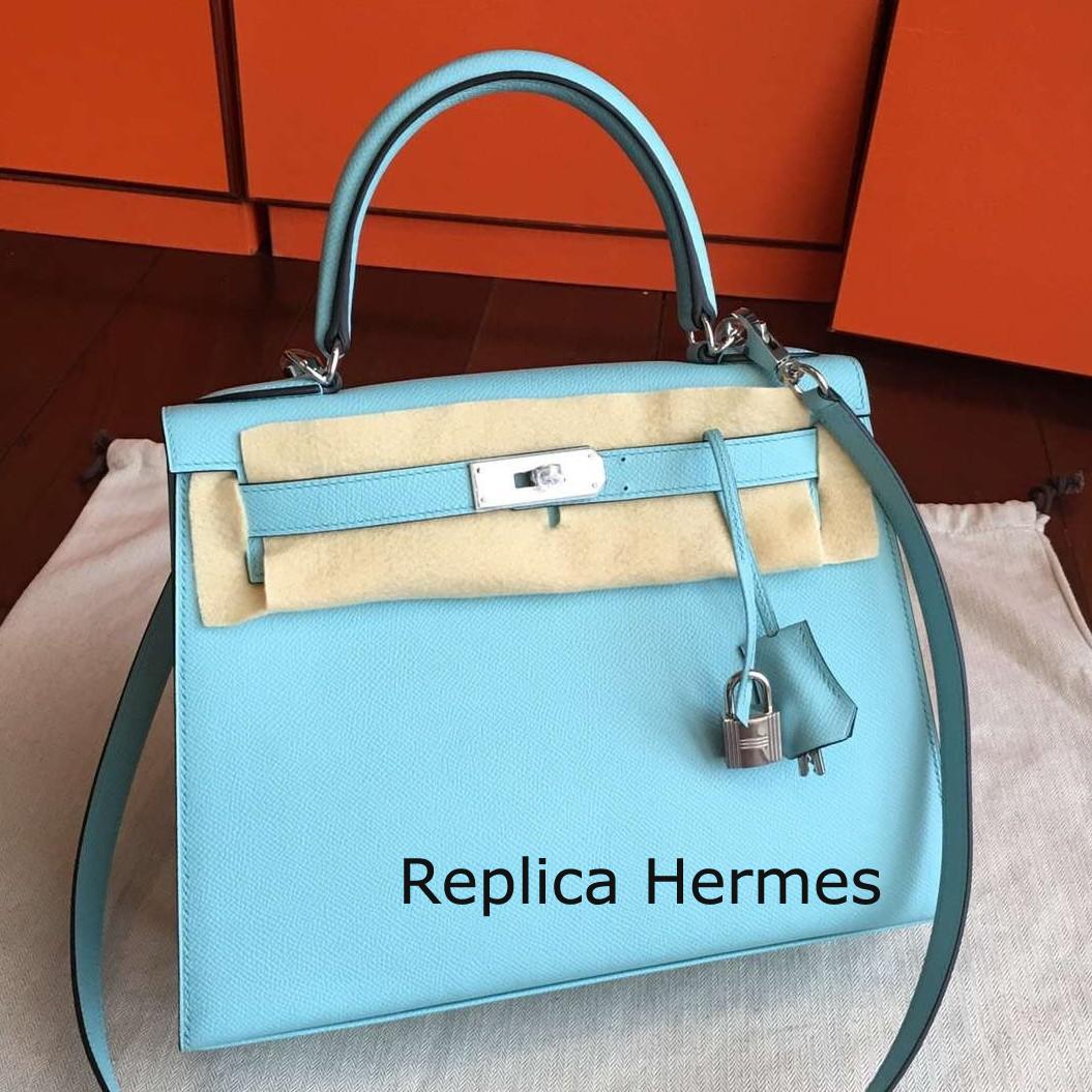 Fashion Hermes Blue Atoll Epsom Kelly Sellier 28cm Handmade Bag