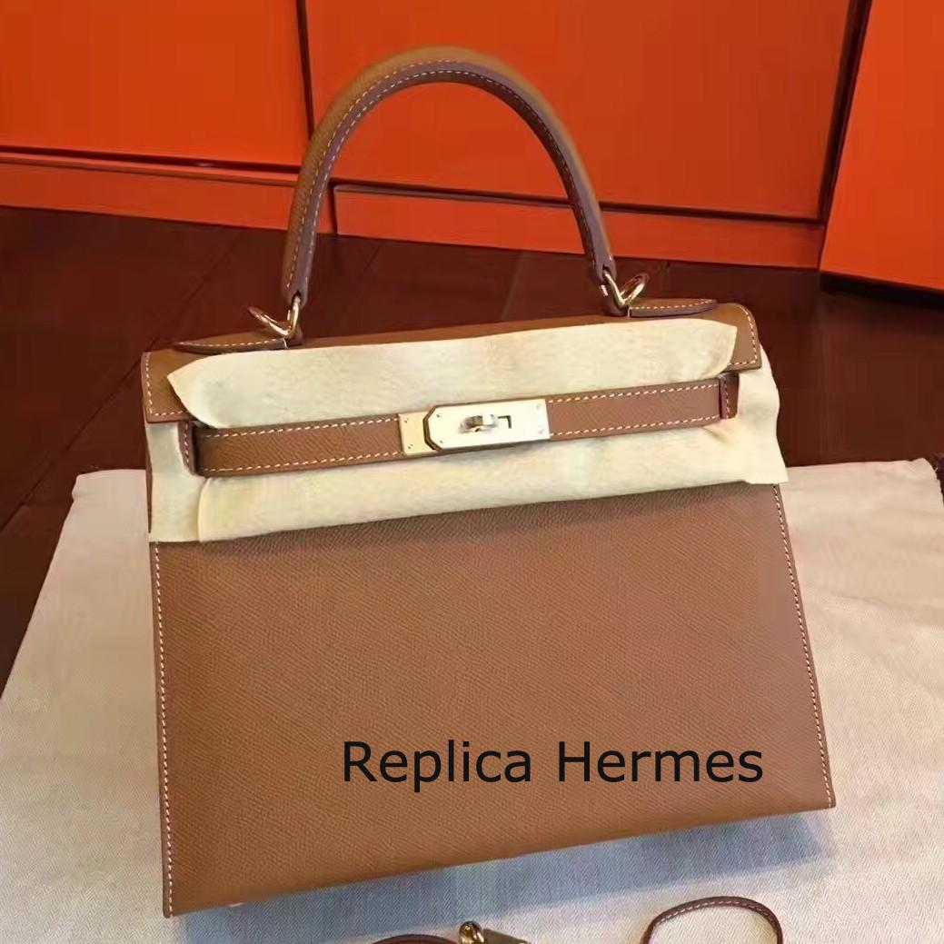 Hermes Brown Epsom Kelly Sellier 28cm Handmade Bag Replica