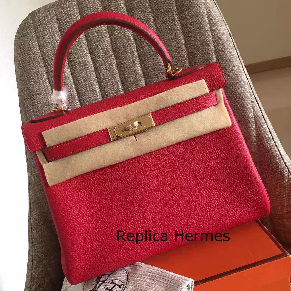 High Quality Hermes Red Clemence Kelly Retourne 28cm Handmade Bag
