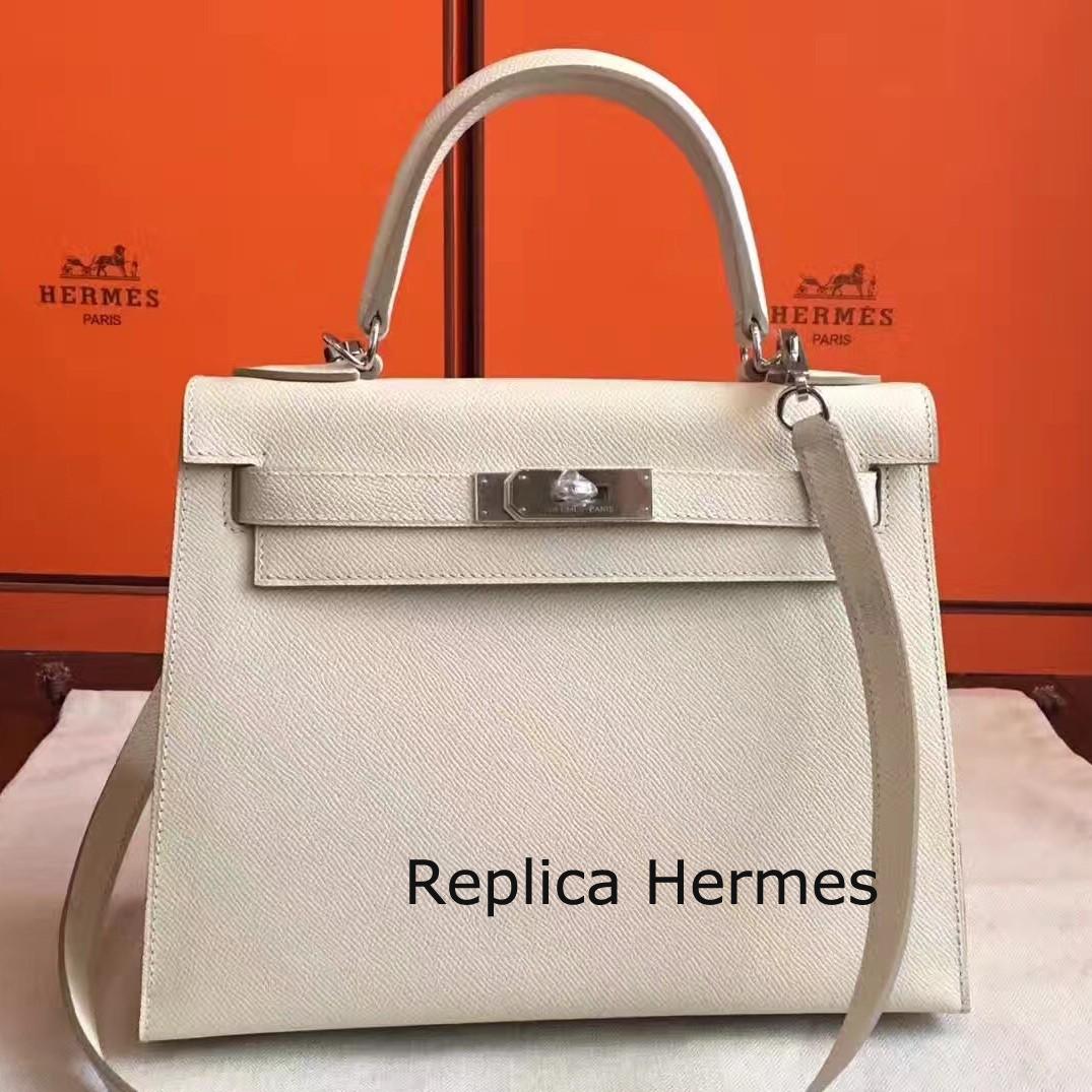 Best Quality Hermes White Epsom Kelly Sellier 28cm Handmade Bag
