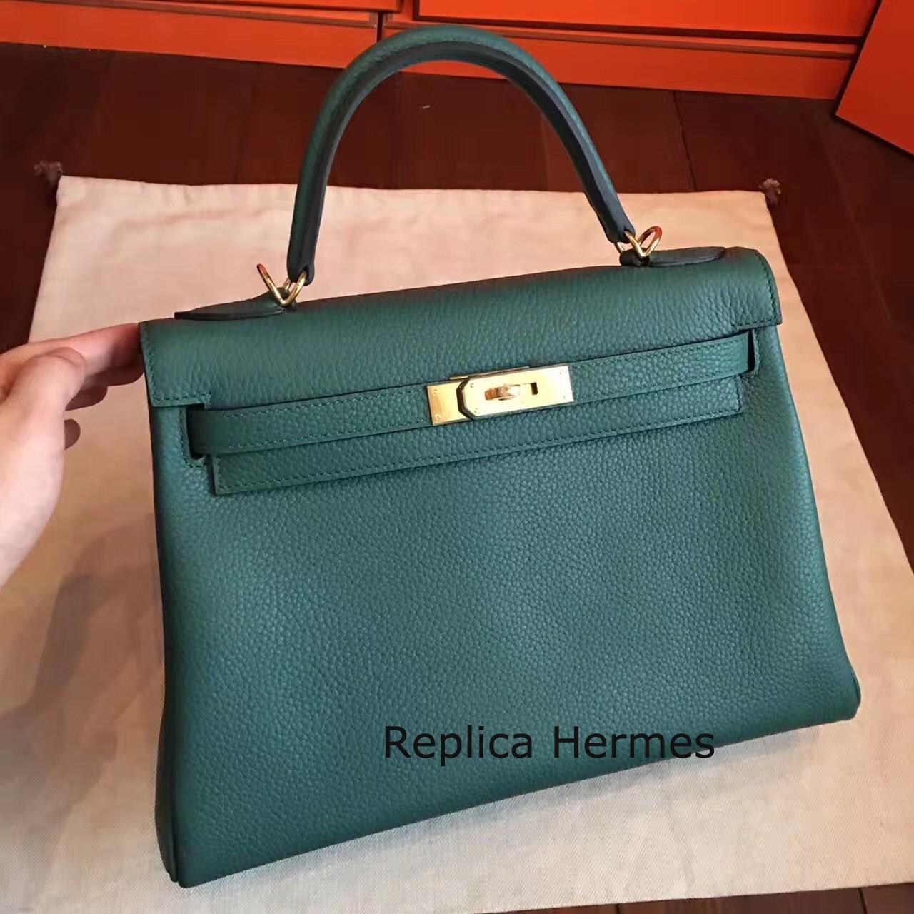 Hermes Malachite Clemence Kelly Retourne 32cm Handmade Bag