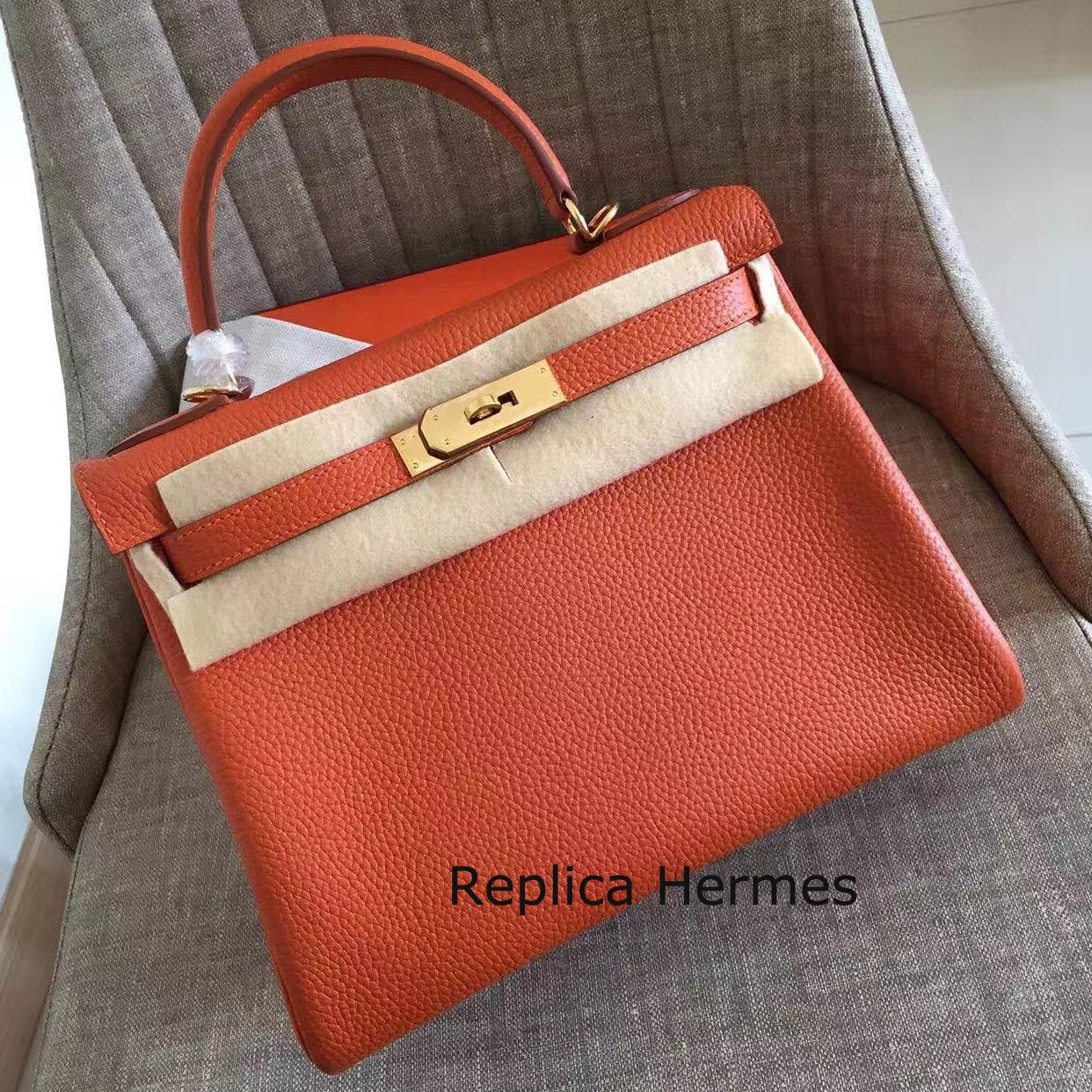 Hermes Orange Clemence Kelly Retourne 32cm Handmade Bag Replica
