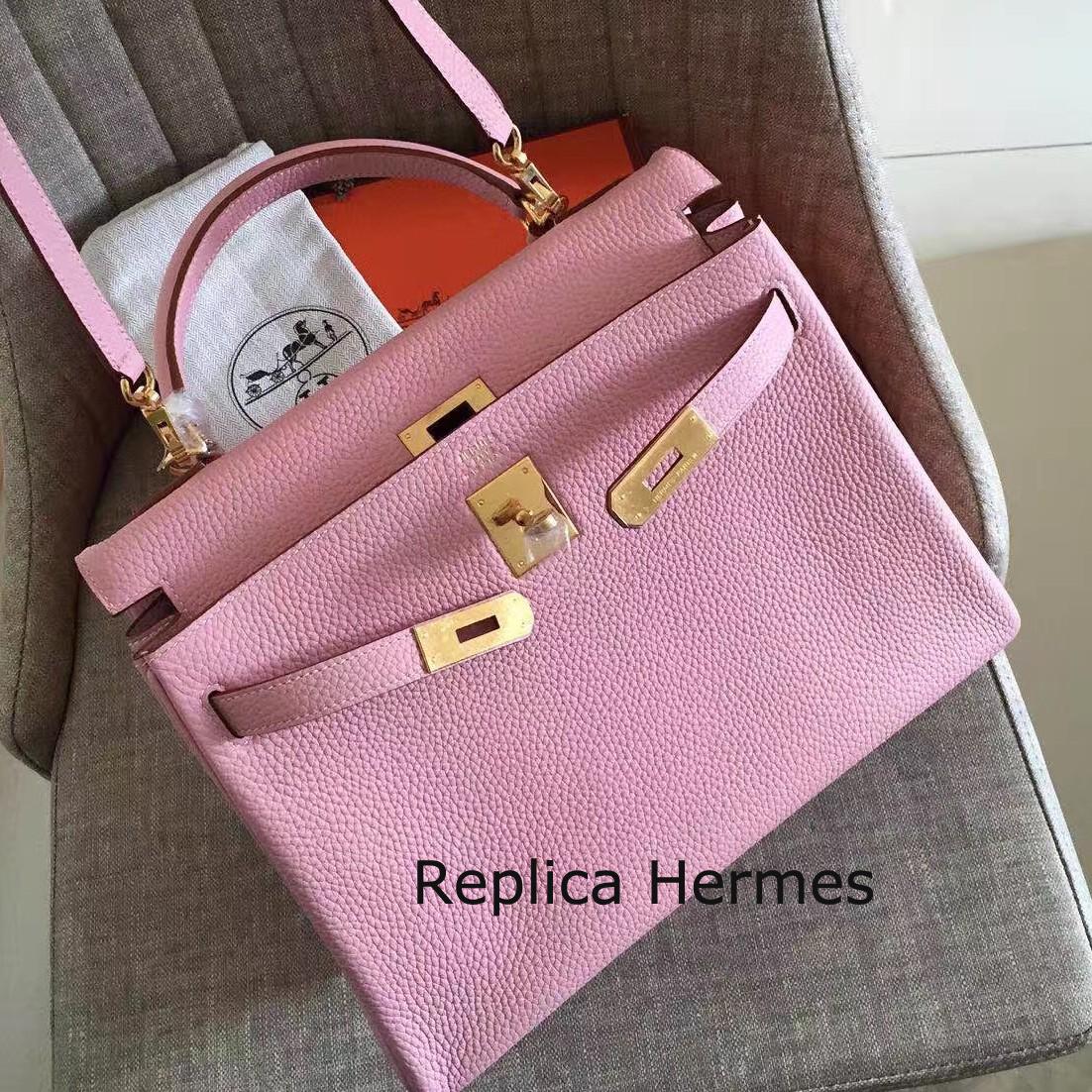Imitation Hermes Pink Clemence Kelly Retourne 32cm Handmade Bag