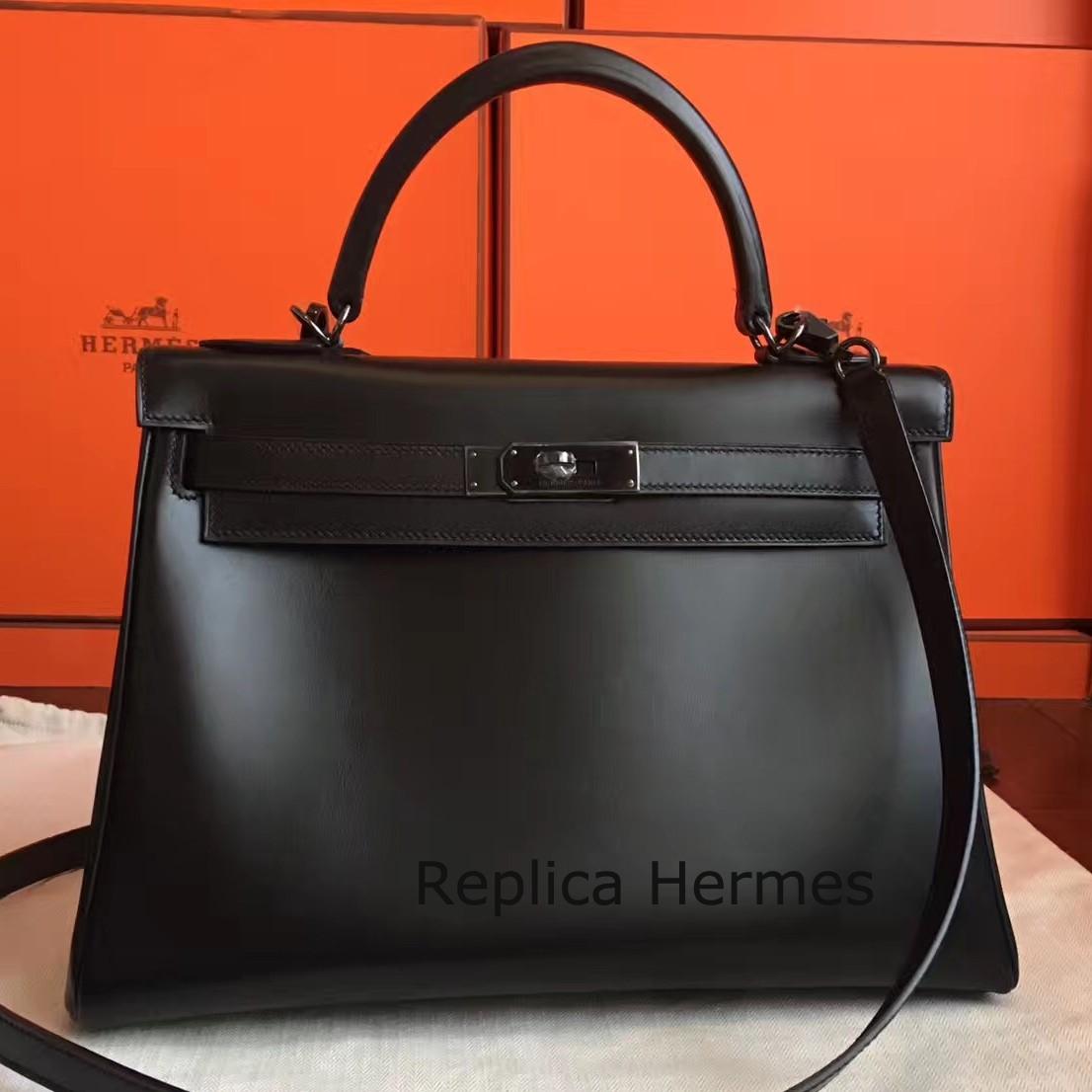 Hermes So Black Box Kelly Retourne 32cm Handmade Bag Replica